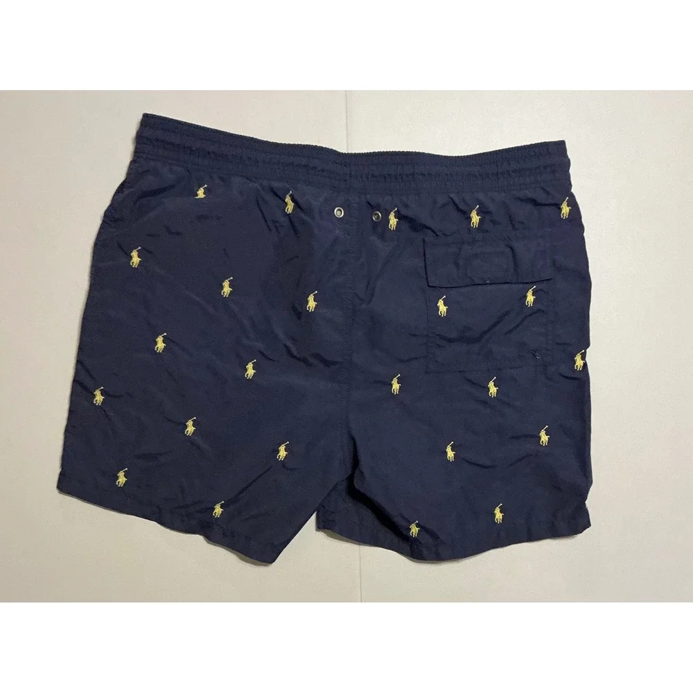 VTG Y2K‎ Polo Ralph Lauren Mens Navy Blue AOP Pony Swim Trunks M FLAW
